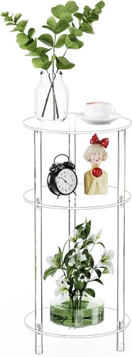 Miniatura 11 de Mesa auxiliar redonda de acrílico transparente para espacios pequeños, 11.81 pulgadas de largo x 11.81 pulgadas de ancho x 19.82 pulgadas de alto