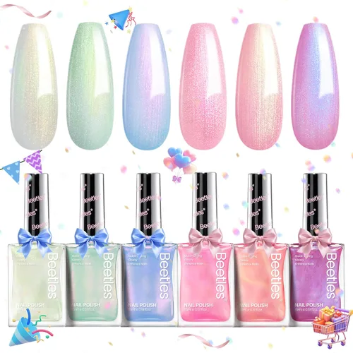 Miniatura 24 de Beetles - Juego de esmaltes de uñas pastel, 6 colores, rosa, azul, amarillo, nude, rosa, morado, juego de esmalte de uñas de secado rápido, secado