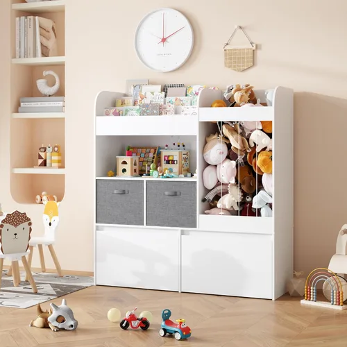 Miniatura 6 de Almacenamiento de juguetes de 42.9 pulgadas, soporte grande para animales de peluche con baúl de juguetes y tapete de juego, organizador de juguetes