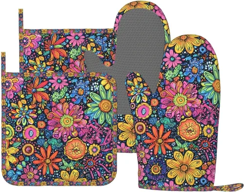 Miniatura 37 de Manoplas de horno y agarradores de ollas de mármol blanco y oro de silicona, accesorios de cocina de 4 piezas, guantes largos resistentes al calor