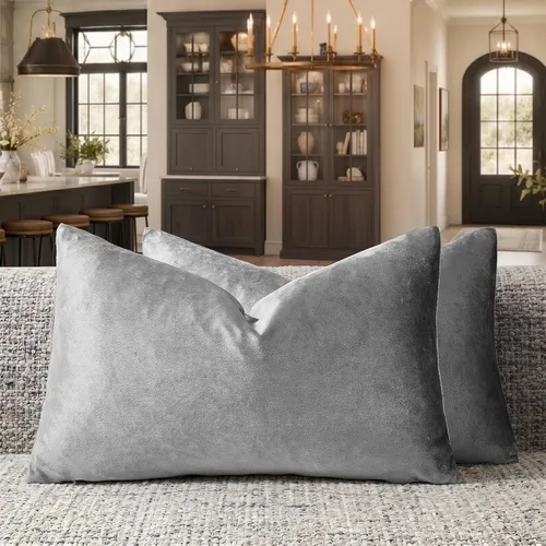 Miniatura 9 de Fundas de almohada GIGIZAZA decorativas de 20 x 20 pulgadas, juego de 2 fundas de almohada color taupe cuadradas para sofá, fundas de almohada Gris