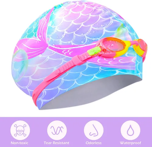 Miniatura 2 de Gorros de natación para niñas, gorro de natación de silicona para niños pequeños, gorros de natación duraderos y cómodos para niñas
