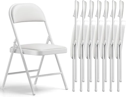 Miniatura 25 de Paquete de 2 sillas plegables, sillas plegables acolchadas de piel sintética para exteriores e interiores, asiento comercial de metal plegable