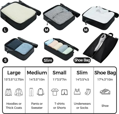 Miniatura 97 de BAGAIL 4 Set/6 Set Ultraligero Compresión Embalaje Cubos Organizador de Embalaje para Accesorios de Viaje Equipaje Maleta Mochila