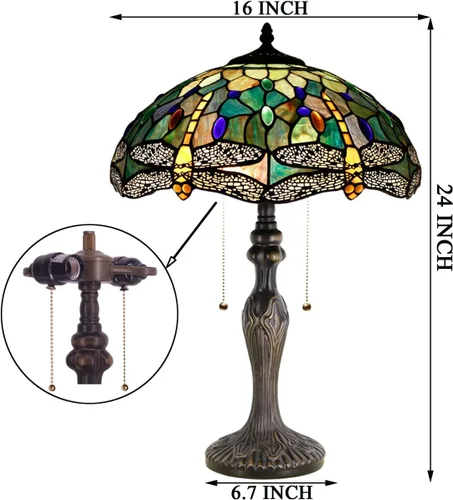 Miniatura 6 de Lámpara de mesa Tiffany de vidrio teñido 16X16X24 Pulgadas Luz de lectura antigua (Mariposa amarilla ámbar) Antique Reading Light