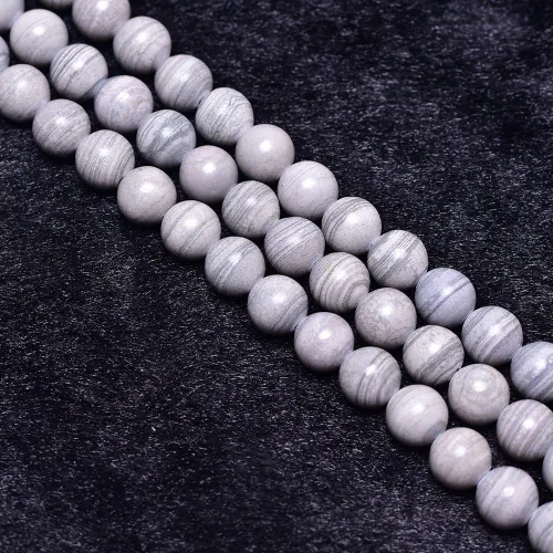 Miniatura 2 de Cuentas sueltas redondas de jaspe a rayas grises naturales de 0.394 pulgadas para la fabricación de joyas Nacklace (38-40 unidades)