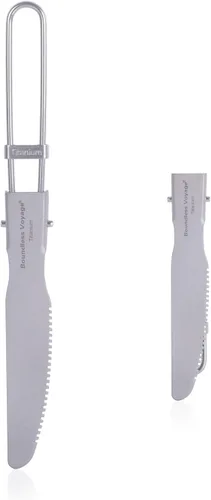 Miniatura 9 de iBasingo Cuchillo de tenedor de titanio con mango plegable, utensilios de vajilla ultraligeros para camping, picnic al aire libre, senderismo