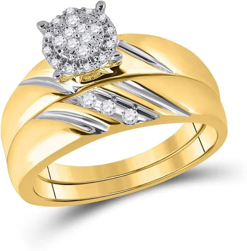 Miniatura 2 de Jewels By Lux Conjunto de boda a juego de oro amarillo de 10 quilates para él y ella 15 Cttw