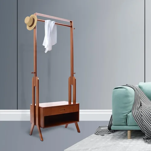 Miniatura 2 de Perchero de ropa 2 en 1, soporte resistente para colgar ropa con armario de almacenamiento, 4 ganchos, para dormitorios universitarios, campamentos