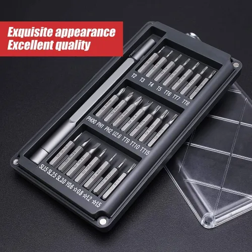 Miniatura 7 de Juego de destornilladores de precisión de 21 bits, mini juego de destornilladores magnéticos para reparar teléfonos celulares, relojes, portátiles