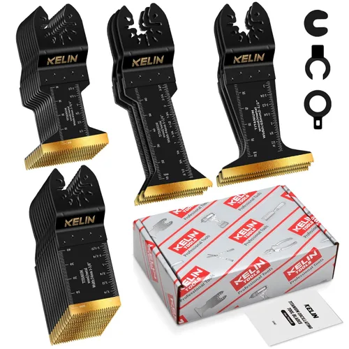 Miniatura 9 de 18 piezas de hojas de sierra oscilante de titanio con raspador de acero inoxidable y hojas semicirculares, kit de hojas multiherramienta universal