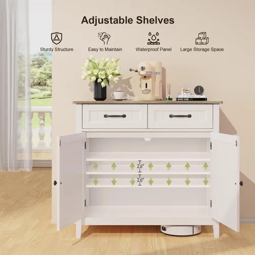 Miniatura 5 de Gizoon Aparador de cocina, isla de almacenamiento grande de 32 pulgadas de alto y estante ajustable, moderno gabinete de consola de barra de café
