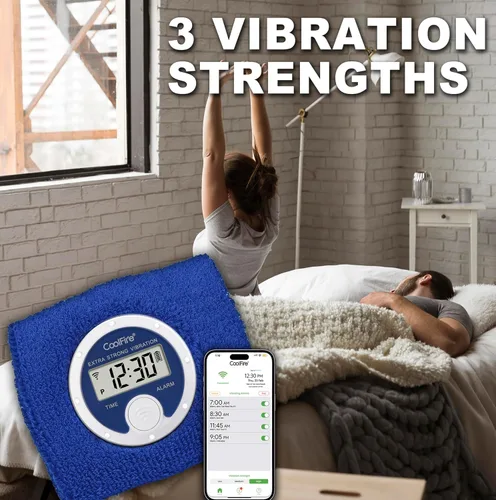 Miniatura 6 de Coolfire - Reloj despertador con banda de sudoración vibratoria, pulsera de alarma silenciosa para despertarse, reloj de vibración para parejas, Azul