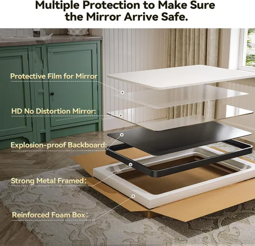 Miniatura 6 de Brightify - Espejo rectangular para pared de baño de 24x30 pulgadas con marco de metal negro, espejo moderno de tocador para baño, montaje vertical