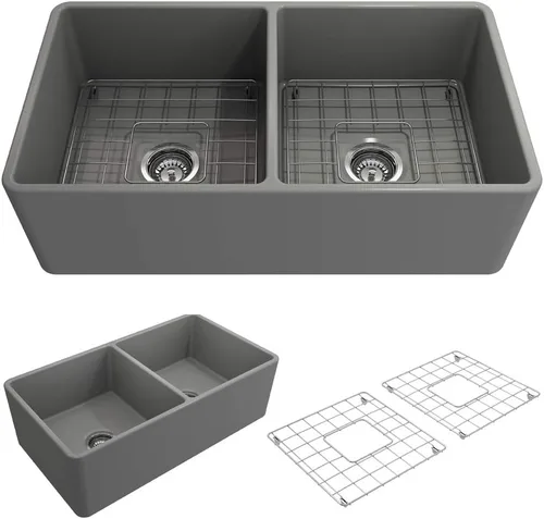 Miniatura 37 de BOCCHI Classico Farmhouse Fregadero de cocina de arcilla refractaria con frente de delantal de 20 pulgadas, un solo tazón con rejilla protectora