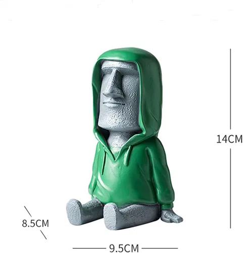 Miniatura 5 de Decoración de estatua Moai de Isla de Pascua con soporte para teléfono inteligente, escultura de figura retro para oficina en casa con soporte