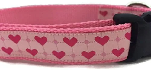 Collar de perro con corazones a cuadros rosados – Collar de nailon ajustable hecho a mano para perros medianos – Impresión del día de San Valentín