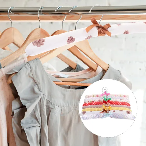 Miniatura 6 de Zerodeko 10 perchas cubiertas de tela con estampado floral, perchas acolchadas de madera antideslizantes envueltas de tela para mujeres
