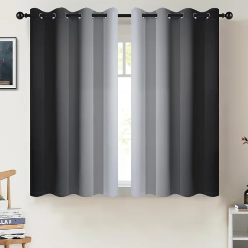 Miniatura 107 de COSVIYA Cortinas 100% Opacas Azul Degradado con Lazos Ajustables para Cocina Aislamiento Térmico Oscurecimiento de Habitación Cenefa con Bolsillo