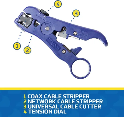 Miniatura 6 de DataShark 70029 Cortador-Pelador Universal para Cable TV/UTP Plano o Redondo Cat5 Cat5e Cat6 RG6 Quad RG59 RG7 RG11 (Grado Profesional)
