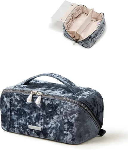 Miniatura 36 de EACHY Bolsa de Maquillaje de Viaje, Bolsas de Cosméticos de Gran Capacidad para Mujeres, Bolsa Portátil Impermeable que se Abre Plana, Bolsa de Aseo