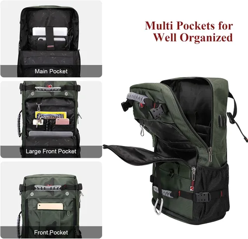 Miniatura 3 de WITZMAN Mochila de viaje para hombre, bolsa de equipaje grande de lona para portátil de 17 pulgadas, bolsas de mano para avión (B681 verde militar)