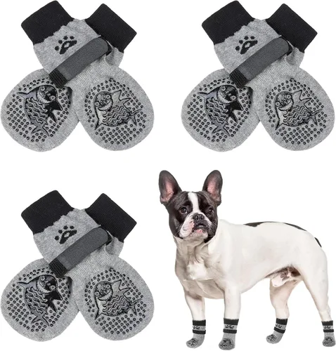 Miniatura 56 de SCENEREAL 6 piezas de calcetines antideslizantes para perros para prevenir lamido de patas para pavimento caliente/frío, calcetines de agarre