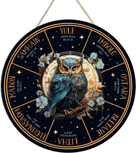 Miniatura 25 de Artsy Woodsy Letrero de madera de la rueda del año (no tallado) para decoración del hogar, bruja, pagana, Wicca, días festivos celtas, regalos 25