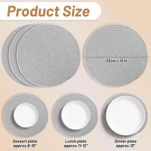Miniatura 2 de Billbotk Juego de 4 manteles individuales redondos tejidos de 13 pulgadas para mesa de comedor, almohadillas calientes para cocina, salvamanteles