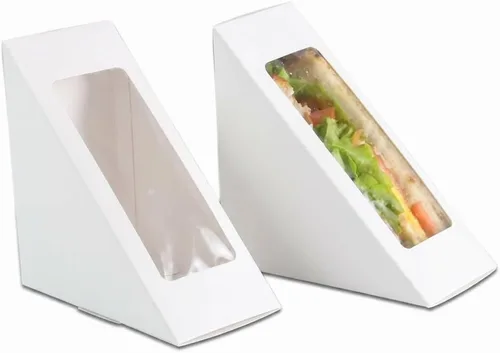 Miniatura 7 de 50 cajas desechables de papel para tartas, sin BPA, caja pequeña de cuña para sándwich, recipientes triangulares de 4.7 pulgadas con ventana