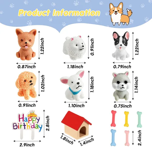 Miniatura 3 de Chunful Juego de 18 piezas de decoración de pastel de perro, figuras de cachorro, decoración de pastel de hueso de perro, decoración de pastel