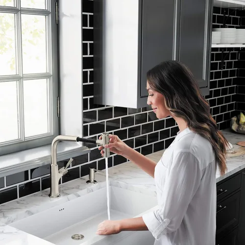 Miniatura 3 de hansgrohe Locarno 04855800 - Grifo de cocina de acero inoxidable con pulverizador extraíble, grifo para fregadero de cocina, óptica de acero