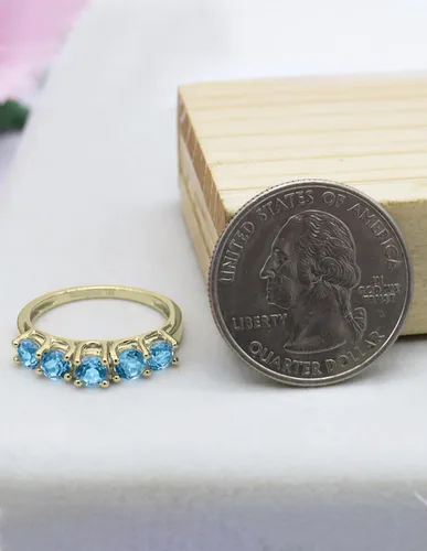 Miniatura 3 de Dazzlingrock Collection Each 3.8mm Round Blue Topaz Five Stone Style Wedding Ring Band for Women in 14K Solid Gold
