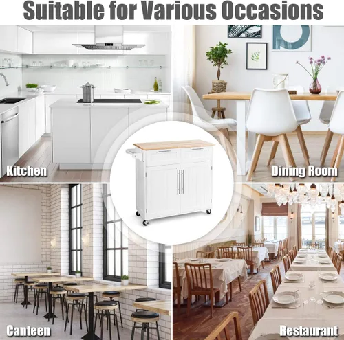 Miniatura 9 de Harmony-Furniture - Isla de cocina con ruedas con cajones y armarios de almacenamiento, carrito de servicio con cerradura, carrito de cocina móvil