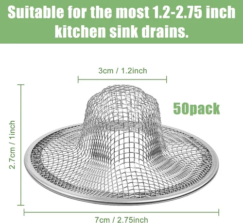 Miniatura 2 de 50 coladores de malla para fregadero, 2.75 pulgadas superior/1 pulgada de acero inoxidable, trampa de filtro de cesta inclinada, colador de drenaje