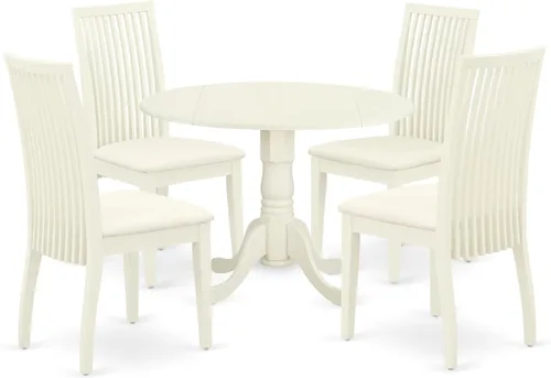 Miniatura 20 de East West Furniture DLIP3-BMK-W Juego de mesa y sillas de cocina de 3 piezas contiene una mesa de comedor redonda con gotas y 2 sillas de comedor