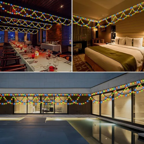 Miniatura 7 de KAZOKU Luces de Navidad para Exteriores e Interiores 40 Pies 380 LED Impermeables Luces de Árbol de Navidad 8 Modos Extensibles Luces de Cadena