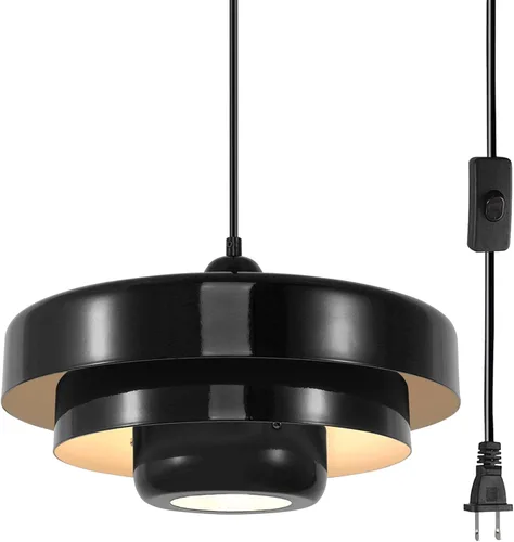 Miniatura 20 de Lámpara colgante industrial de metal negro, lámpara colgante vintage para isla de cocina, lámpara colgante ajustable para techo, para isla