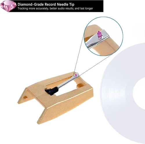 Miniatura 4 de Paquete de 3 agujas de repuesto de diamante para tocadiscos, agujas para discos de vinilo con kit de cepillo de limpieza de aguja para tocadiscos