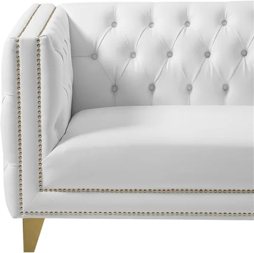 Miniatura 9 de Meridian Furniture 651White-S Colección Michelle Moderna Sofá contemporáneo con botones profundos, ribete dorado de cabeza de clavo y patas