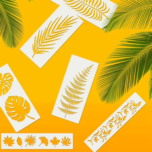 Miniatura 4 de 11 plantillas de hojas grandes de 12 x 6 pulgadas, plantillas de hojas de helecho de palma para pintar en paredes, plantas tropicales de naturaleza