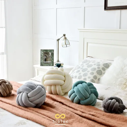 Miniatura 3 de Sioloc Almohadas de Bola con Nudo Suave, Cojín Almohada Decorativa Redonda Decoración del Hogar Almohada de Felpa, Almohada Decorativa Anudada Verde