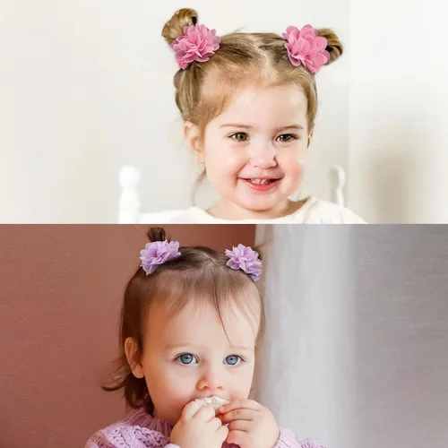 Miniatura 4 de DeD 24 lazos de gasa para el pelo de 2.7 pulgadas, pinzas para el pelo de flores, pequeñas pinzas para el cabello para niñas, bebés, niños pequeños