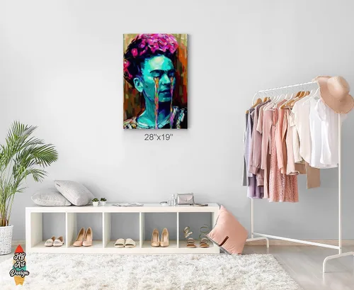 Miniatura 3 de HB Art Design Frida Kahlo - Lienzo decorativo para pared, diseño de mujer con lágrimas, retrato colorido, pintura al óleo, oficina, sala de estar