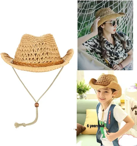 Miniatura 2 de Sombrero de vaquero de paja sombrero de sol vaquera de verano Panamá con correa para la barbilla hombres mujeres sombrero viaje al aire libre