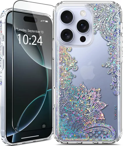 Miniatura 21 de Funda para iPhone 16, con protector de pantalla, linda para mujeres y niñas, funda protectora de grado militar de 10 pies para iPhone 16, funda
