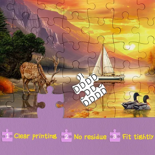 Miniatura 3 de Rompecabezas de paisaje al atardecer para adultos, 1000 piezas, rompecabezas de pesca de otoño, camping, lago, hermoso pájaro, perro, flor, ciervo