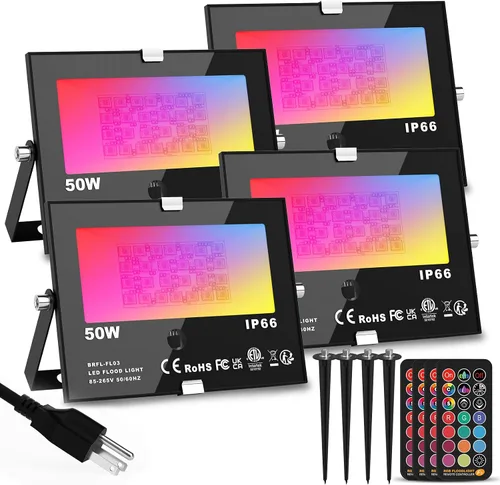 Luz de inundación LED RGB para exteriores, 50 W, reflectores que cambian de color, focos de iluminación de paisaje, impermeable, luz de paisaje para