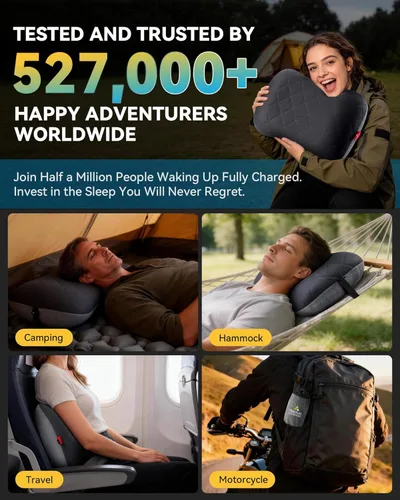 Miniatura 7 de Almohada de camping Hikenture con funda extraíble - Almohada inflable ultraligera para soporte lumbar y cervical - Almohada de mochila mejorada