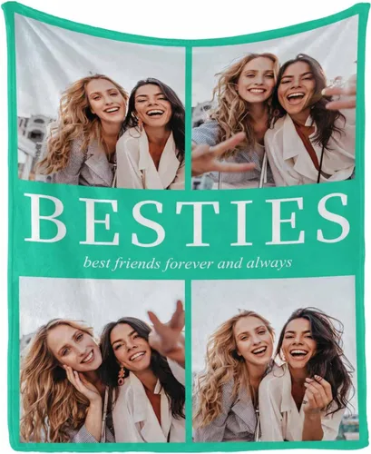 Miniatura 15 de InterestPrint Manta personalizada con fotos para mejor amiga, manta de cama personalizada para amiga, hermana, textos personalizados de fotos